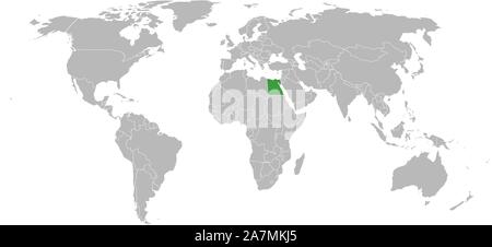 Egypt on world map highlighted green mark vector illustration background.Arab country. Stock Vector