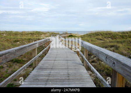 Wooden path to Tybee Island Beach near Savannah, Georgia in oktober. Stock Photo