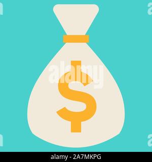 Money bag icon with dollar sign vector illustration on green background Stock Vector