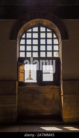A window in the upper gallery in Ayasofia or Hagia Sofia in Sultanahmet, Istanbul, Turkey, taken on the ground floor. Built in 537 AD as a church, it Stock Photo