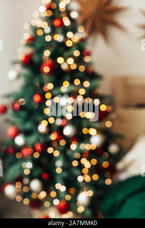 Blurry lights on christmas tree Stock Photo