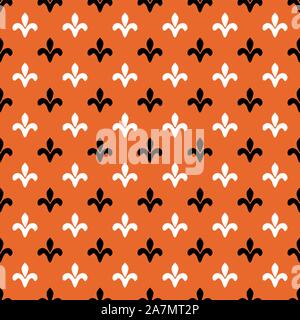 fleur de lis background texture - Seamless pattern vector illustration. Orange,black and white. Stock Vector