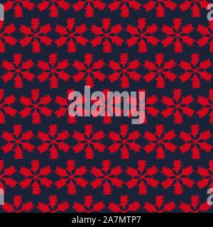 Dark blue, red floral tiles seamless vector pattern geometric background. Stock Vector
