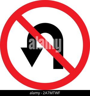 Road traffic warning sign no u-turn left vector illustration background. Stock Vector