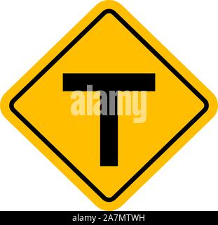 Road traffic warning sign T-junction vector illustration background. Perfect for Sticker and label. Stock Vector