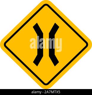 Traffic sign narrow bridge vector illustration.Warning symbol yellow board. Perfect for backgrounds, sticker and label. Stock Vector