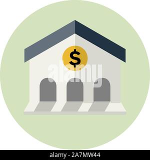 Bank building with dollar sign icon vector illustration graphics design. Perfect for icon,symbol,sign and backgrounds. Stock Vector