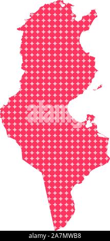 Tunisian map with rhombus dot vector illustration background. Dark and light pink. Stock Vector