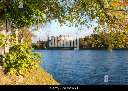 A view of Inverness Castle from the banks of the River Ness, Inverness Scotland. Stock Photo