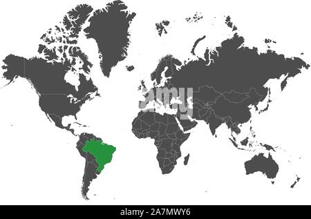 Brazil country marked green on world map vector illustration Stock Vector