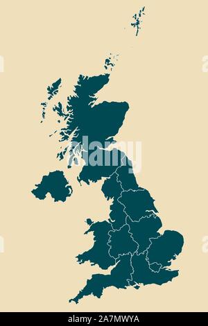 United kingdom map with boundaries vector illustration.Dutch white mid night green color. Stock Vector