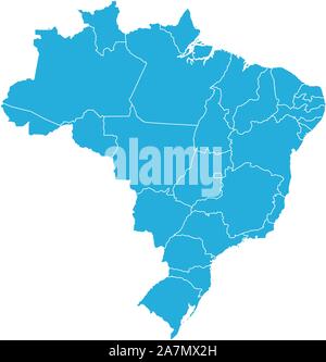 Modern brazil country map with boundaries vector illustration. Blue color. Stock Vector