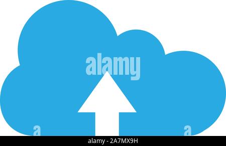 Cloud upload button vector icon illustration. Blue white color. Stock Vector