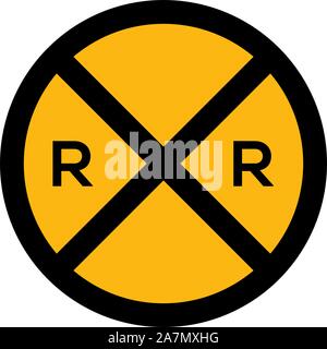 Railroad crossing ahead traffic sign vector illustration. Yellow, black. Perfect for symbol, icon, sign, sticker etc. Stock Vector