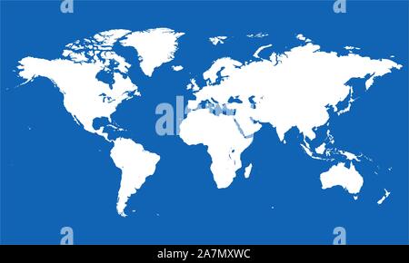 Blank world map vector illustration. Blue, white. Stock Vector