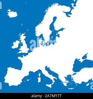 European continent boundaries or Europe map vector illustration. Blue background. Stock Vector