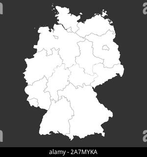 Germany map with boundaries outline vector illustration. Gray, white. Stock Vector