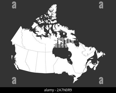 Canada political map with provinces vector illustration. Gray, white. Stock Vector
