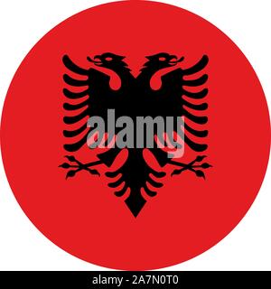 Albanian round flag icon vector illustration. Perfect for stickers, glossy, print, icons, symbols and signs. Stock Vector