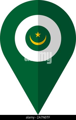 Mauritania flag location pin vector illustration. African country. Stock Vector