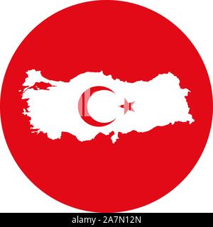 Turkish map flag round icon vector illustration. Perfect for sticker, label, buttons, print, logo etc. Stock Vector