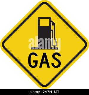 Gas station sign vector illustration. Warning symbols. Yellow diamond board. Perfect for Filling gas, petrol, gasoline etc. Stock Vector