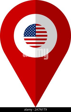 US flag location map pin vector illustration. United states of america. Stock Vector