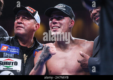 Oxon Hill, Maryland, USA. 3rd Nov, 2019. BRIAN CASTANO from Argentina celebrates during the Super Welterweight bout held at MGM National Harbor in Oxon Hill, Maryland. Credit: Amy Sanderson/ZUMA Wire/Alamy Live News Stock Photo