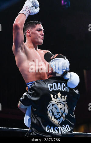 Oxon Hill, Maryland, USA. 3rd Nov, 2019. BRIAN CASTANO from Argentina celebrates during the Super Welterweight bout held at MGM National Harbor in Oxon Hill, Maryland. Credit: Amy Sanderson/ZUMA Wire/Alamy Live News Stock Photo