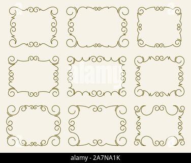Set of nine elegant very simple, but stylish calligraphy vector frames for your design. Stock Vector