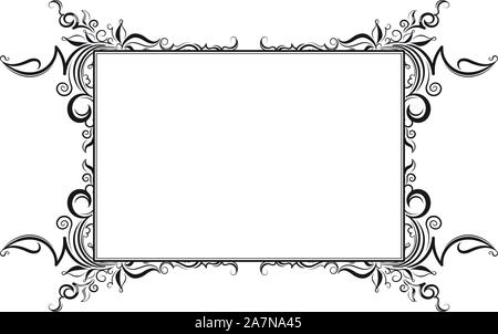 Vintage black frame with floral decor and blank space for text. Retro vintage greeting card or invitation. Stock Vector