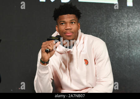 Greek professional basketball player Giannis Antetokounmpo, nicknamed as 'Greek Freak,' shows up at a promotional event of STR8, a French perfume, in Stock Photo