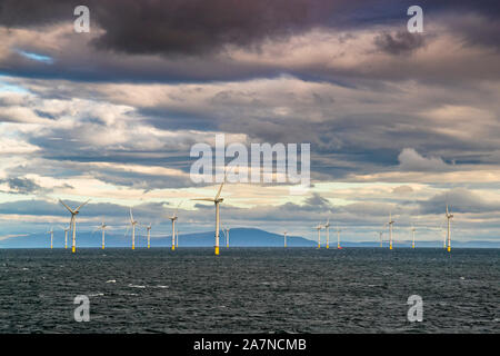 Offshore Windfarm near Isle of Man, United Kingdom Stock Photo