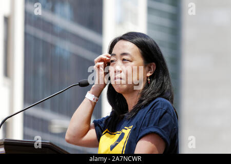 Philadelphia, PA, USA - July 15, 2019: City Councilwoman, Helen Gym joins a rally to stop the impending closure of Hahnemann University Hospital. Stock Photo