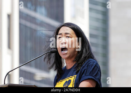 Philadelphia, PA, USA - July 15, 2019: City Councilwoman, Helen Gym joins a rally to stop the impending closure of Hahnemann University Hospital. Stock Photo