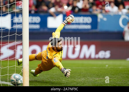 Pacheco (goalkeeper; Deportivo Alavés) seen in action during the Spanish  football of La Liga Santander, match between CA Osasuna and Deportivo  Alavés at the Sadar stadium, in Pamplona.(Final score; CA Osasuna 4:2