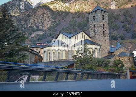 Sant Esteve church in Andorra la Vella, Andorra. Vella alongside the parliament building. Stock Photo