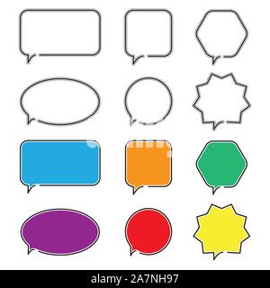 Speech bubble icons. Different geometric shapes outline symbol for web design or mobile app. Thin line sign for design logo. Black outline pictogram o Stock Vector