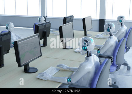 3d rendering robot working in office with augmented reality display Stock Photo
