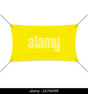 Blank yellow textile or vinyl banner with corner rope extensions. Vector Illustration Isolated on white background. Ready Template for Your Logo, Text Stock Vector