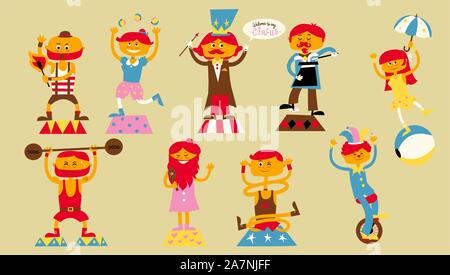 circus characters cartoon vector illustrations Stock Vector