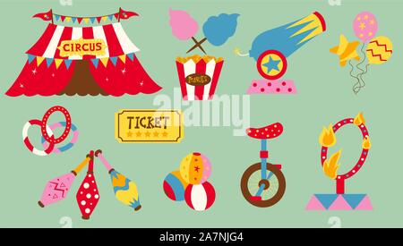 Circus props  vector illustration set. Stock Vector