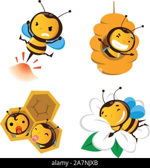 Bee action set 2, featuring cute bees doing bee stuff Stock Vector