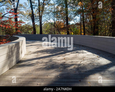 Curved Wooden Bridge in the Fall Stock Photo