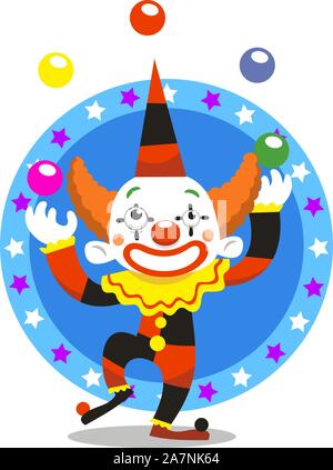 Clown juggling with balls in the circus vector cartoon illustrations Stock Vector