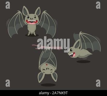 Bat Standing Upside down and flying, vector illustration cartoon. Stock Vector