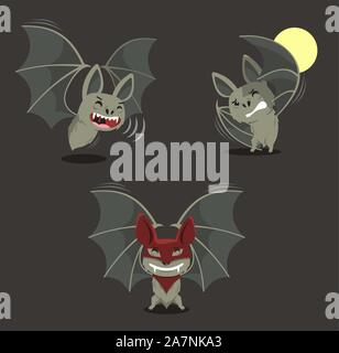 Bat Set Vampire Angry Flying Moon, vector illustration cartoon. Stock Vector