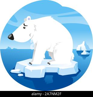 Polar Bear Standing Worried over climate change On Ice Vector Illustration Cartoon. Stock Vector