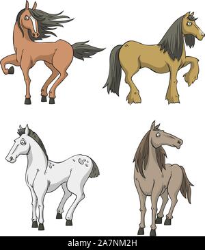 Vector cartoon Horse collection, with four horses in different colours and positions. Stock Vector