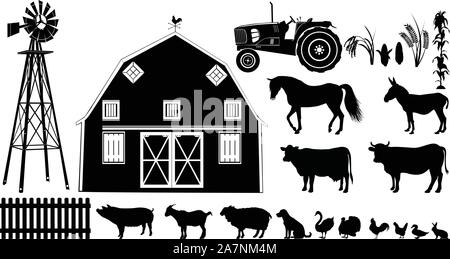 the silhouette of a farmer's life Stock Vector